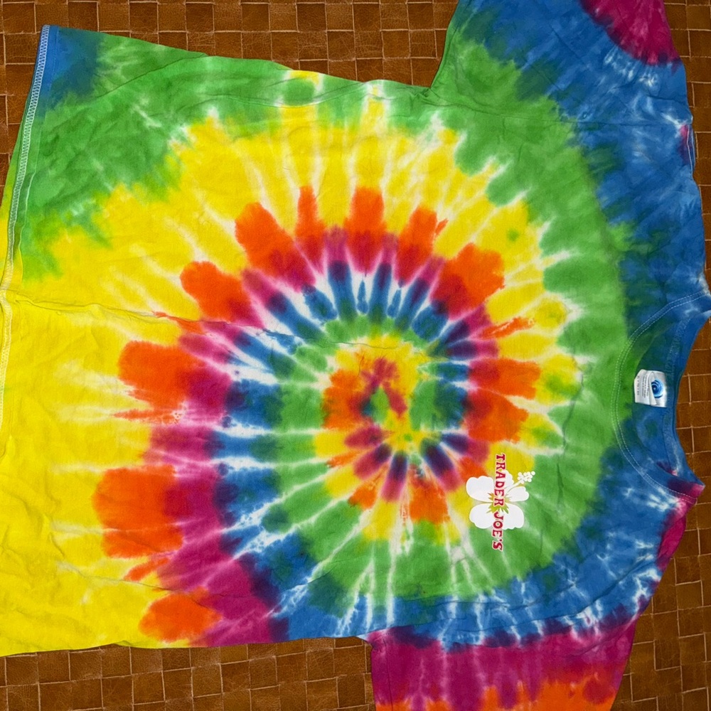 Custom rainbow Tye Dye Trader Joe’s Tee